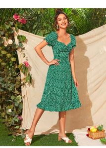 Green Floral Midi Dress🦋