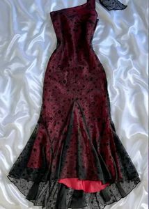 y2k Elegant Red Black Lace Dress