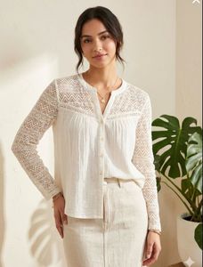 Boho Lace Trimmed White Blouse
