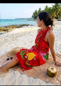 Vibrant Red Tropical Print Sarong/Cover-up