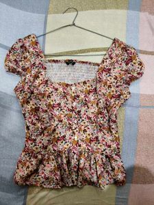 Floral Smocked Square Neck Peplum Top