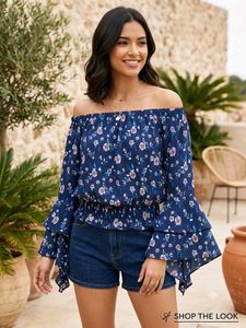 Floral Print Off-Shoulder Bell Sleeve Top