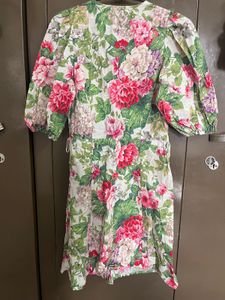 Floral Print Puff Sleeve V-Neck Dress