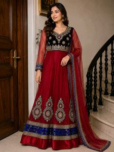 Exquisite Red & Blue Embroidered Lehenga Choli