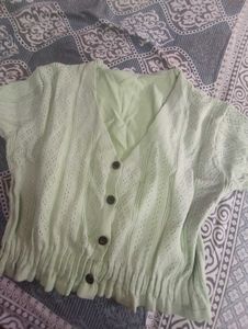 Light Green Button-Up Cropped Cardigan