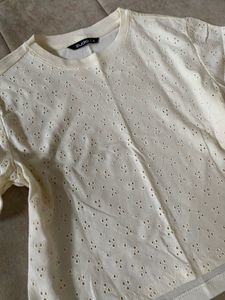 Cream Eyelet Puff Sleeve Top