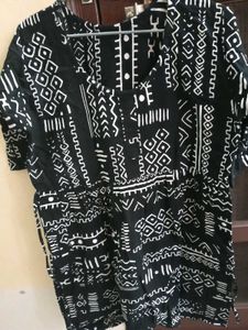Black White Tribal Print Kurta
