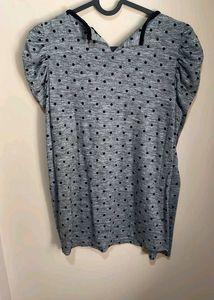 Grey Polka Dot Puff Sleeve Top