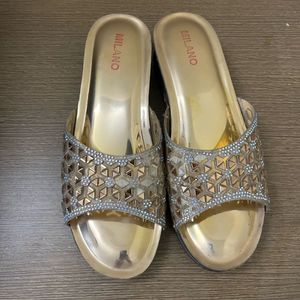 Gold Embellished Wedge Sandals