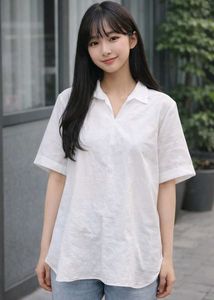 White Korean Collar Boxy Top summer wear