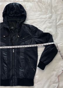 ZARA Men's Navy Blue Hooded Jacket