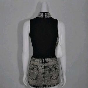 Sparkling Sequin Collar Sleeveless Top
