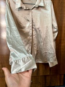 Satin Collared Button-Up Shirt
