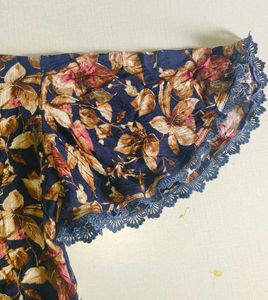 Beautiful Navy Blue Floral Top with Lace Detailing