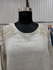 beige long sleeve embroidery top