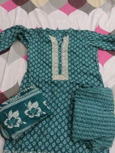 Teal Printed Kurta Set with Dupatta