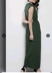 Elegant Green Maxi Dress with Lace Detail