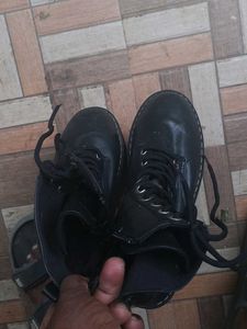 Black Leather Lace-Up Boots