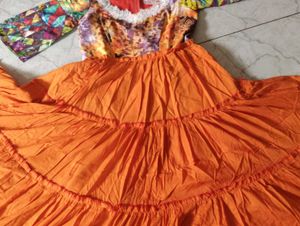 Vibrant Floral Print decent cotton blend gown