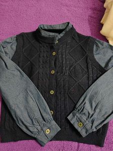 Blue Knitted Vest with Shirt