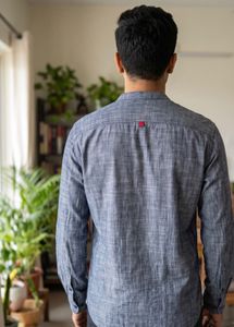 Blue Chambray Mandarin Collar Shirt