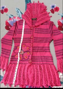 Pink Crochet Knit Cardigan