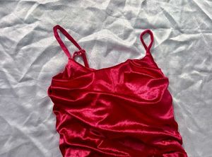Red  Velvet Cowl Neck Dress