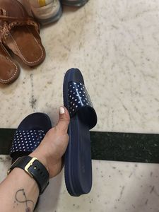 Navy Blue Polka Dot Slides