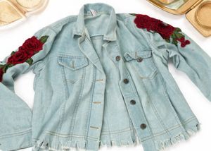 Embroidered Denim Jacket with Roses