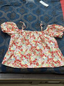 pure cotton Floral Print Puff Sleeve Top