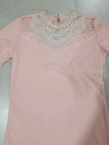 Chic Pink Lace Detail Long Sleeve Top
