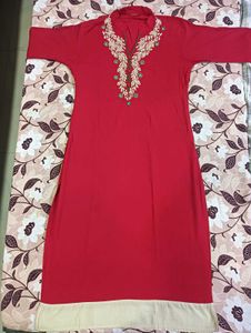 Red Embroidered Kurta