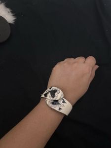 Vintage Heart Rhinestone enemelled  Cuff Bracelet