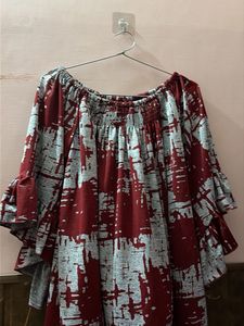 Maroon &amp; Grey Off-Shoulder Top
