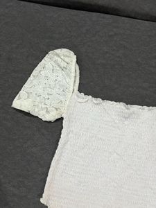 Shirred Square-Neck Top with Lace Detailing