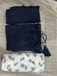 Navy Blue Kurta Set with White Dupatta