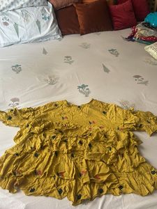 Yellow Ruffled top  with Floral Embroidery