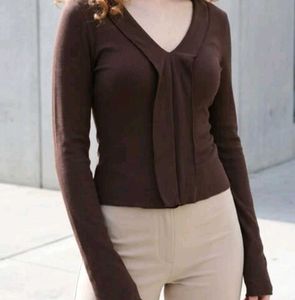 Elegant Brown Long Sleeve Top