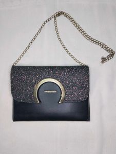 Black Glitter Sling Bag with Gold Chain