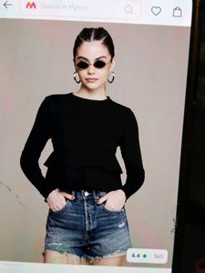 Black Peplum Long Sleeve Top- Brand New