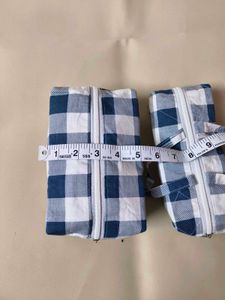 Set of 2 Blue &amp; White Gingham Pouches