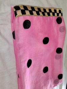 Pink Polka Dot Saree with Decorative Border