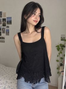 Chic Black Lace Tank Top (S)