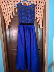 Royal Blue Party Wear Long Gown - Net Embroidered