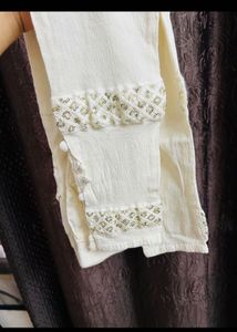 Elegant White Kurta with Gold Trim