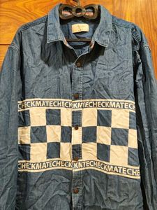 Denim Shirt with Checkered Detail
