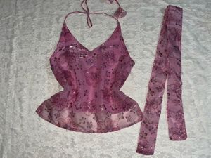 Pink Chatpate backless halter top with Dupatta