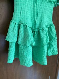 Cute Green Ruffle Gingham Mini Dress