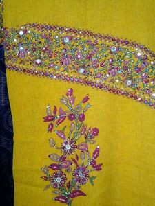 3 Piece Yellow A line Kurta Set .
