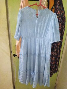 Light Blue Tiered Midi Dress with Inner